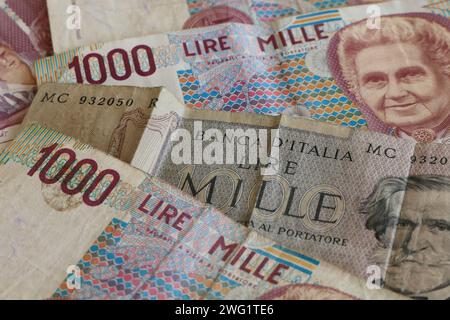 Un billet de 1000 lires de l'ancienne monnaie Lira en Italie Banque D'Images