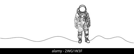 Un dessin au trait continu d'un astronaute scientifique. Concept de voyageur spatial astronaute Illustration de Vecteur