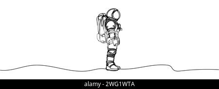 Un dessin au trait continu d'un astronaute scientifique. Concept de voyageur spatial astronaute Illustration de Vecteur