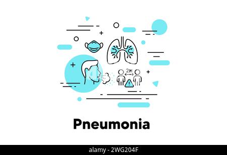 Icône de ligne de pneumonie. Symptômes du coronavirus COVID. Icone asthme, tuberculose et détresse respiratoire. Vecteur Illustration de Vecteur