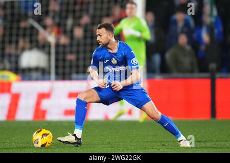 Getafe, Espagne. 01 février 2024. Borja Mayoral de Getafe CF pendant la Liga EA Sports, date 20 entre Getafe CF et le Real Madrid a joué au Coliseum Stadium le 1 février 2024 à Getafe, Madrid, Espagne. (Photo Bagu Blanco/PRESSINPHOTO) crédit : PRESSINPHOTO SPORTS AGENCY/Alamy Live News Banque D'Images