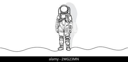 Un dessin au trait continu d'un astronaute scientifique. Concept de voyageur spatial astronaute Illustration de Vecteur