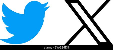 Twitter X nouvelles icônes. Twitter oiseau bleu rebrand, threads Meta APP ensemble de logo noir. Vecteur Illustration de Vecteur