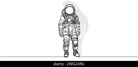 Un dessin au trait continu d'un astronaute scientifique. Concept de voyageur spatial astronaute Illustration de Vecteur