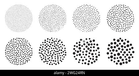 Ensemble de pinceaux ronds pointillés à pois. Motif vectoriel de bruit de teinture. Effet grain noir avec points pointillés. Vecteur Illustration de Vecteur