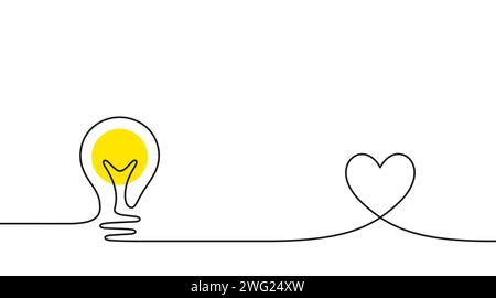 Icône d'idée de ligne continue. Une silhouette d'ampoule. Icône d'ampoule électrique avec fond de coeur. Vecteur Illustration de Vecteur