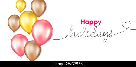 Prospectus promotionnel joyeuses fêtes. Bannière Saint-Valentin avec coeur en ligne continue et ballons à air réalistes. Vecteur Illustration de Vecteur