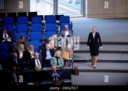 Alice Weidel - Bundestag DEU, Deutschland, Allemagne, Berlin, 31.01.2024 Alice Weidel , AfD alternative fuer Deutschland, mit Mitglieder ihrer Fraktion waehrend der Debatte BEI einer Sitzung des Deutschen Bundestages ueber die Regierungserklaerung an den Bundestag zur Haushaltsentscheidung im Deutschen Bundestag in Berlin, Deutschen: Alice Weidel , AfD , alternative pour l'Allemagne, lors du débat lors d'une réunion du Bundestag allemand sur la déclaration du gouvernement au Bundestag sur la décision budgétaire à Berlin, Allemagne *** Alice Weidel Bundestag DEU, Deutschland, Allemagne, Berlin, 31 01 Banque D'Images