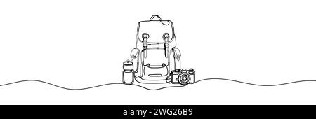 Dessin de ligne continue unique de sac à dos de camping pour les voyages et le tourisme isolé sur fond blanc Illustration de Vecteur