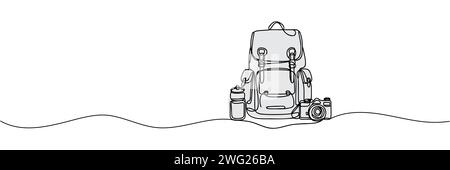 Dessin de ligne continue unique de sac à dos de camping pour les voyages et le tourisme isolé sur fond blanc Illustration de Vecteur