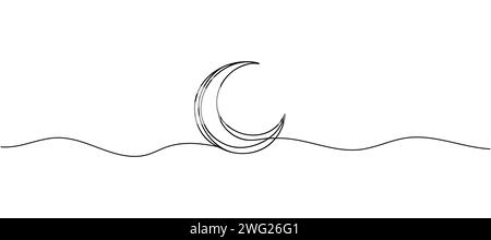 Dessin au trait continu de la lune. Arrière-plan avec une ligne. Illustration vectorielle. Illustration de Vecteur