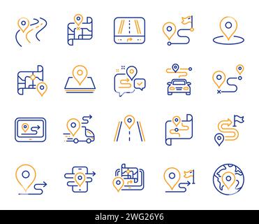 Icônes de ligne de carte routière. Icônes de trajet, de carte d'itinéraire et de distance parcourue. Vecteur Illustration de Vecteur