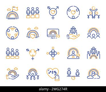 Icônes de ligne égalité, équité et diversité. Droits LGBT, égalité des chances et icônes des besoins respectifs. Vecteur Illustration de Vecteur