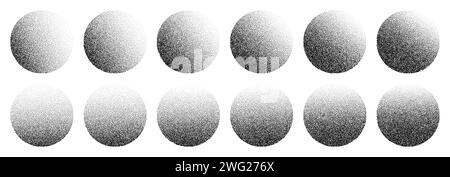 Cercles de gradient de bruit de travail de dosseret. Motifs de points noires ondulés. Ensemble de vecteurs en pointillés Illustration de Vecteur