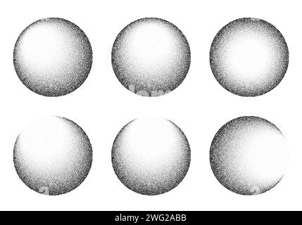 Fond de sphères 3D Dotwork. Points noirs ondulés. Vecteur en pointillés Illustration de Vecteur