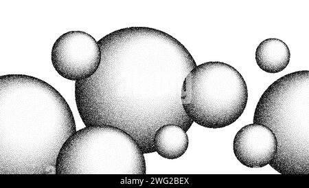 Fond de boules de grain Dotwork. Points de bruit noirs sphères 3D. Vecteur en pointillés Illustration de Vecteur