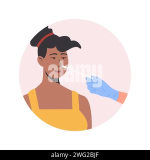 Un médecin ou une infirmière portant des gants en latex prélève un échantillon de laboratoire nasal sur une patiente. Test PCR Covid-19. Femme africaine à peau foncée faisant coronavirus Illustration de Vecteur