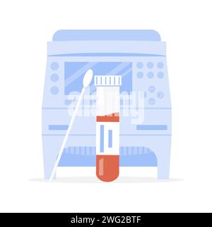 Covid-19 RT PCR machine et tube d'essai avec échantillon d'écouvillon ou sonde avec sang. Thermocycleur pour le test coronavirus. Thermocycleur pour chaîne de polymérase Illustration de Vecteur