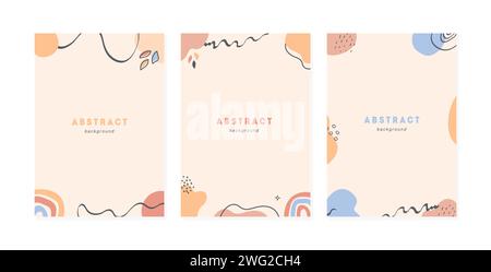 Ensemble de modèles verticaux à la mode avec des arcs-en-ciel et des formes et des lignes géométriques abstraites. Bon pour couverture, invitation, bannière, pancarte, brochure, poste Illustration de Vecteur