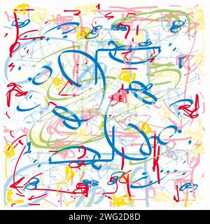 Motif pop Doodle dessiné à la main, couleurs primaires, illustration abstraite de lignes vibrantes, croquis de bloc-notes de tablette Illustration de Vecteur