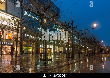 Francfort-sur-le-main : rue commerçante Zeil, centre commercial MyZeil, pluie à Francfort Rhein-main, Hesse, Hesse, Allemagne Banque D'Images