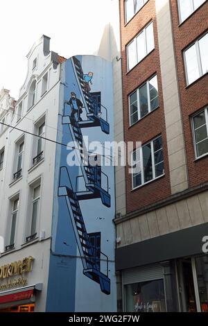 Peinture murale de rue Tintin à Bruxelles Banque D'Images