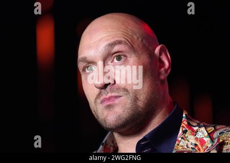 Photo du dossier datée du 16-11-2023 de Tyson Fury. Le combat pour le titre mondial des poids lourds de Tyson Fury contre Oleksandr Usyk, qui devait avoir lieu le 17 février, a été reporté après que le Britannique ait subi une « coupure freak » lors d'une session de sparring, a annoncé le promoteur Queensberry. Date de parution : Vendredi 2 février 2024. Banque D'Images