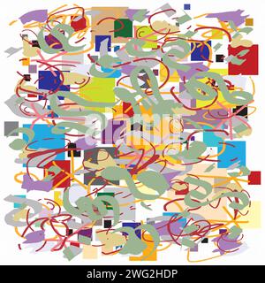 Motif pop Doodle dessiné à la main, couleurs primaires, illustration abstraite de lignes vibrantes, croquis de bloc-notes de tablette Illustration de Vecteur