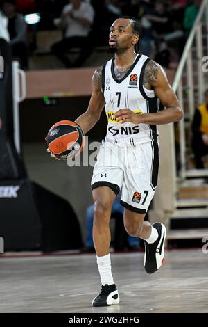 Monaco, Monaco. 31 janvier 2024. Le joueur de Belgrade #7 Kevin Punter vu en action lors du match de Basketball Turkish Airlines Euroleague entre L'AS Monaco et le KK Partizan Belgrade à la salle Gaston Medecin. Score final : AS Monaco 85 - 70 KK Partizan Belgrade. (Photo Laurent Coust/SOPA Images/Sipa USA) crédit : SIPA USA/Alamy Live News Banque D'Images