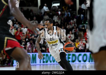 Monaco, Monaco. 31 janvier 2024. Le joueur de Belgrade #21NORNunnally vu en action lors du match de Basketball Turkish Airlines Euroleague entre L'AS Monaco et le KK Partizan Belgrade à la salle Gaston Medecin. Score final : AS Monaco 85 - 70 KK Partizan Belgrade. (Photo Laurent Coust/SOPA Images/Sipa USA) crédit : SIPA USA/Alamy Live News Banque D'Images