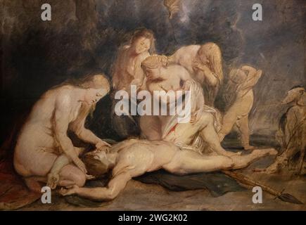 Peinture de Peter Paul Rubens, 'venus en deuil Adonis', 1613 ; huile sur panneau, Vénus berçant Adonis, blessé en chassant. mythologie du xviie siècle. Banque D'Images