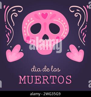 Carte carrée, bannière avec crâne de sucre décoré par des éléments de conception et ornement floral coloré. Fête nationale mexicaine jour des morts. Temp. Festive Illustration de Vecteur