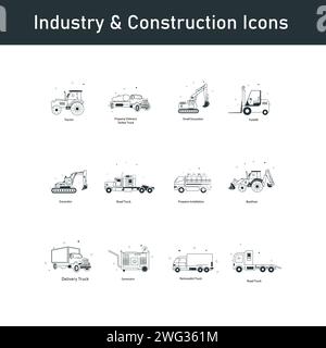 Pack d'icônes d'illustration vectorielle pour la construction et l'industrie Illustration de Vecteur