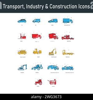 Ensemble de conception d'icônes vectorielles de transport, d'industrie et de construction Illustration de Vecteur