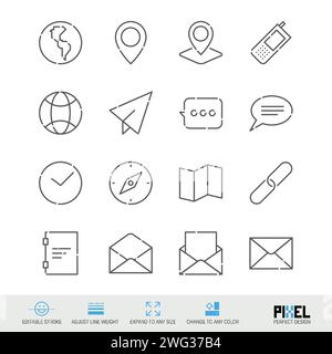 Ensemble d'icônes de ligne vectorielle liées à la connexion, à la logistique et à la gestion isolé sur blanc. Design pixel Perfect. Contour modifiable. Régler l'épaisseur de ligne. Développez Illustration de Vecteur