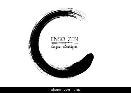 Enso Zen Circle dessiné à la main à l'encre noire dans le style japonais traditionnel sumi-e, logo Vector design dans le style d'art Paint Brush, isolé sur blanc Illustration de Vecteur