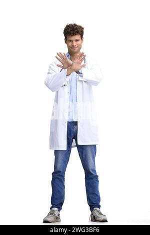 Le médecin masculin, sur fond blanc, en pleine hauteur Banque D'Images