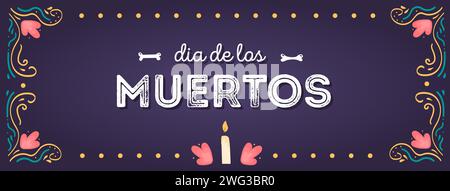Dia de los muertos fond. Bannière horizontale avec offrande de bougie et ornement décoratif floral. Fête nationale mexicaine jour des morts. Vecteur Illustration de Vecteur