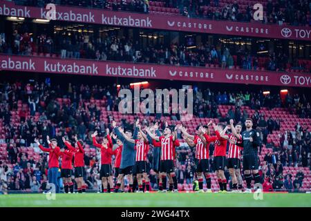 Bilbao, Espagne. 02 février 2024. Joueur de l'Athletic Club vu célébrer lors du match de la Liga EA Sports entre l'Athletic Club et le RCD Mallorca au stade San Mames de Bilbao. Score final : Athletic Club 4:0 RCD Mallorca (photo Francis Gonzalez/SOPA Images/Sipa USA) crédit : SIPA USA/Alamy Live News Banque D'Images