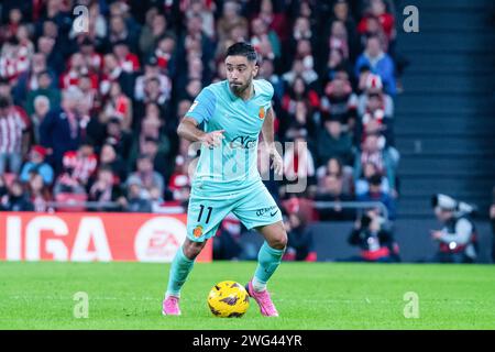 Bilbao, Espagne. 02 février 2024. Jaume Costa du RCD Mallorca vu en action lors du match de la Liga EA Sports entre l'Athletic Club et le RCD Mallorca au San Mames Stadium de Bilbao. Score final : Athletic Club 4:0 RCD Mallorca crédit : SOPA Images Limited/Alamy Live News Banque D'Images