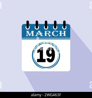 ICON calendrier jour - 19 mars. 19e jours du mois, illustration vectorielle. Illustration de Vecteur