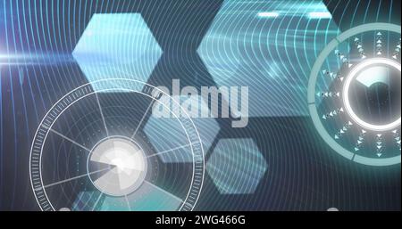 Image du balayage de l'oscilloscope et du traitement des données sur l'écran hexagone numérique Banque D'Images