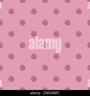 Modèle sans couture avec des fleurs roses dessinées à la main simples Illustration de Vecteur