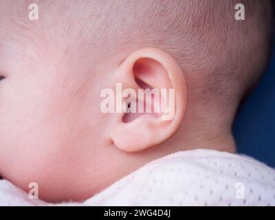 Gros plan d'oreille bébé asiatique Banque D'Images