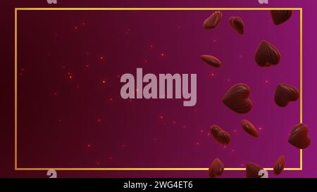 Cœur en forme de chocolat tombant avec des paillettes sur fond rose Banque D'Images