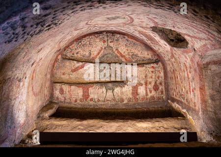 Fresque dans les catacombes de San Gennaro à Naples. Italie, Europe. Banque D'Images