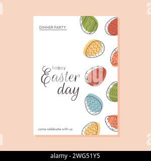 Modèle vertical Joyeux jour de Pâques avec des œufs de Pâques décorés dans un style géométrique minimal. Affiche moderne, carte, invitation, flyer, couverture, bannière, pla Illustration de Vecteur