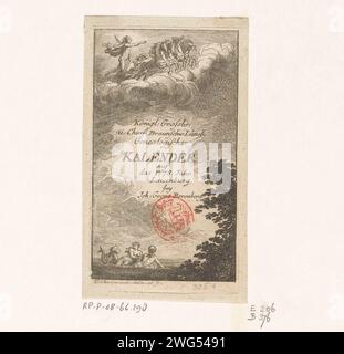 Portrait d'Augusta Sophia et Apollon dans la voiture solaire, Daniel Nikolaus Chodowiecki, 1777 print Berlin papier gravure Apollo dans le char du soleil, dessiné par quatre chevaux, généralement précédé par Aurora tenant une torche; 'Carro del Sole' (Ripa) Banque D'Images