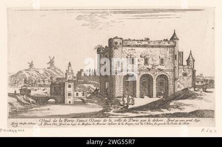 Vue de la porte de Sint Denis, Israël Silvestre, 1652 print éditeur : ParisFrance papier gravure / gravure paysage avec tour ou château. Arc de triomphe porte Saint-Denis Banque D'Images