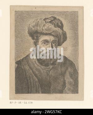 Portrait d'un homme inconnu avec chapeau, peut-être un rabbin, monogrammiste BVH, d'après Rembrandt van Rijn, 1785 estampe papier nord des pays-Bas gravure d'une personne historique anonyme représentée seule. casque : casquette (+ vêtements pour hommes). rabbi Banque D'Images